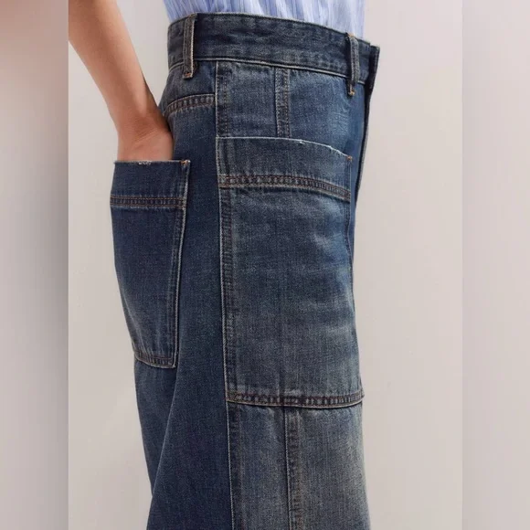 Me+Em Cotton Patch Pocket Utility Jean Baggy Straight Jean Inseam 30'' Sz 31 - Picture 6 of 14